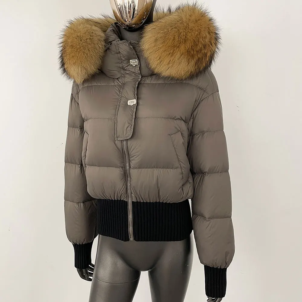 OFTBUY Echtpelz Jacke Frauen Mit Kapuze Weiße Ente Unten Mantel Dicke Warme Casual Winter Mantel Natürliche Echte Waschbären Fuchs Pelz Kragen