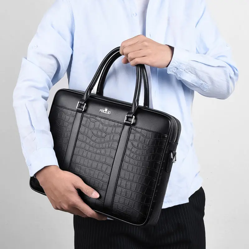 Couro genuíno jacaré bolsa de ombro masculina, pasta masculina, bolsa para computador portátil mensageiro, novo luxo