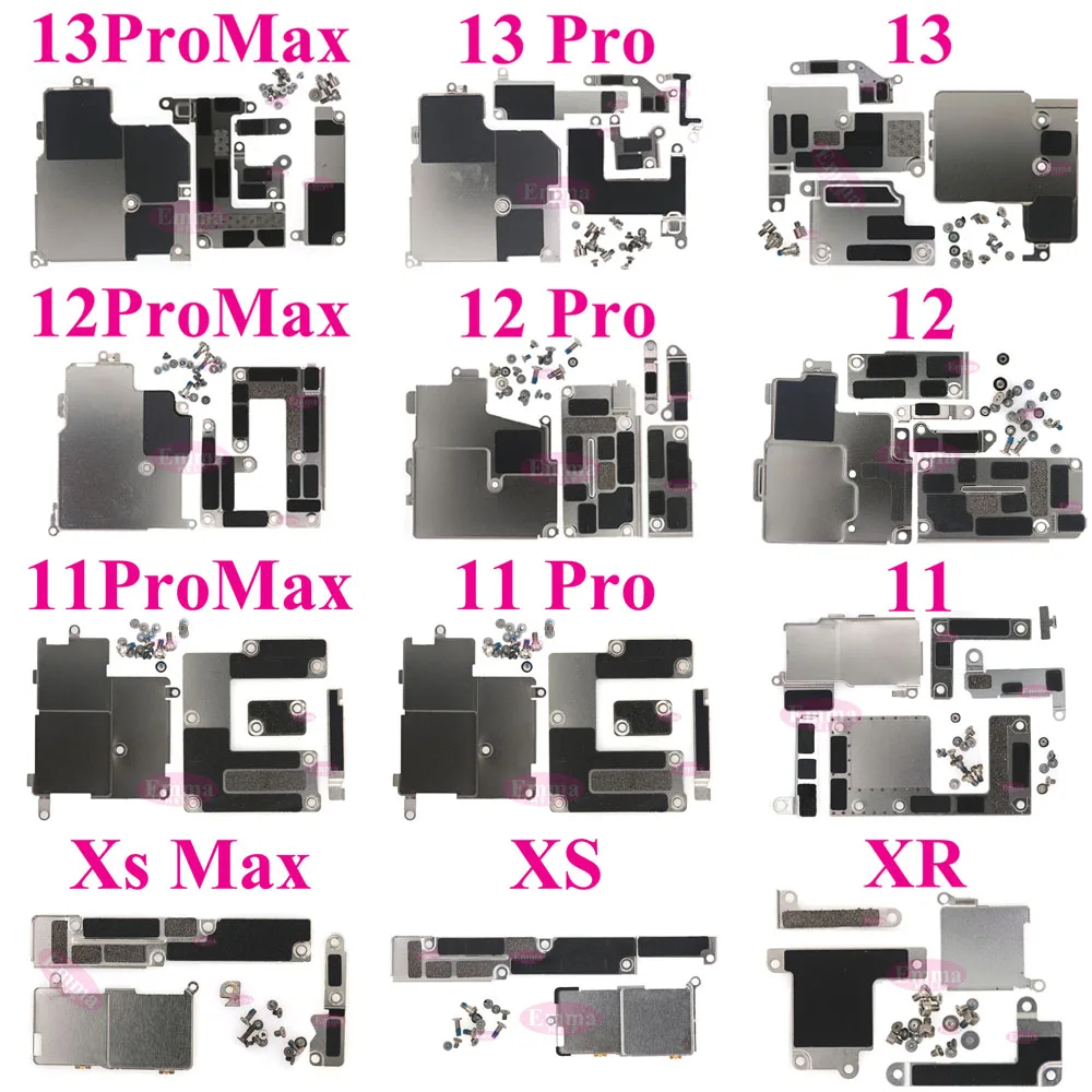 Juego de 2 placas de cubierta de batería LCD de Metal interior con tornillos para iPhone 11 12 13 Pro Max XS XR X soporte Clip piezas de tornillo