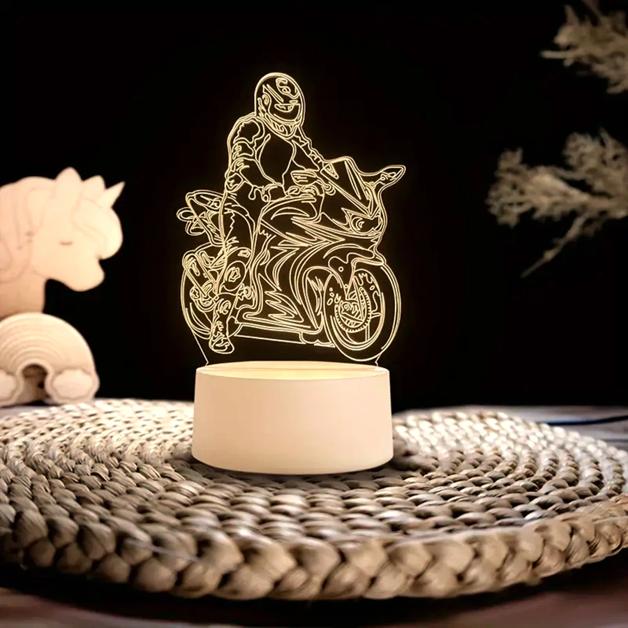 Nocne lampki motocyklowe 3D, dekoracyjne lampki na stół w pokoju i salonie, prezenty świąteczne, regulacja koloru.