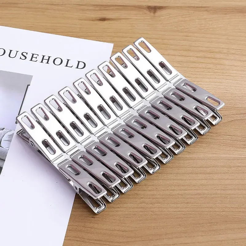 Pinzas para la ropa de boca plana de acero inoxidable de 20 piezas, pinzas para carpetas, colgador de secado, juego de clips de Metal, pinzas para ropa de Metal para calcetines