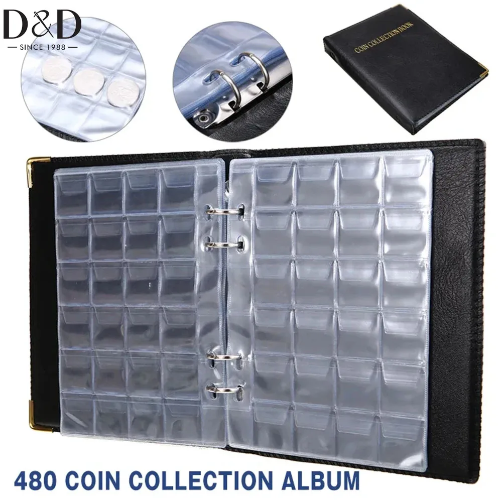 D&D 480Pockets Coin Collection Book 20 Pages Coin Collection Holder Album Commemorative Coin Organizer Storage 20/25/27/30mm