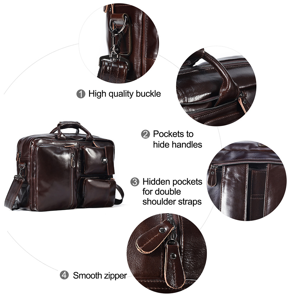 Genuine Leather Briefcase for Men Messenger Bag Multifunction Purpose 17.3" Laptop Backpack High Capacity Travel Rucksack