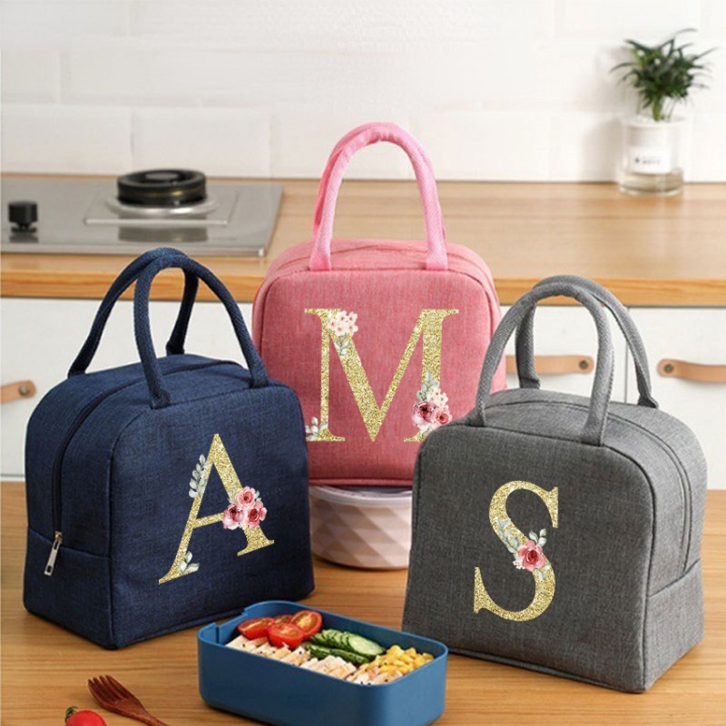 Bolsa Bento con letras de oso de peluche, bolsa de almuerzo aislada de material impermeable de tela Oxford, trabajador de oficina, bolsa de almuerzo para estudiantes