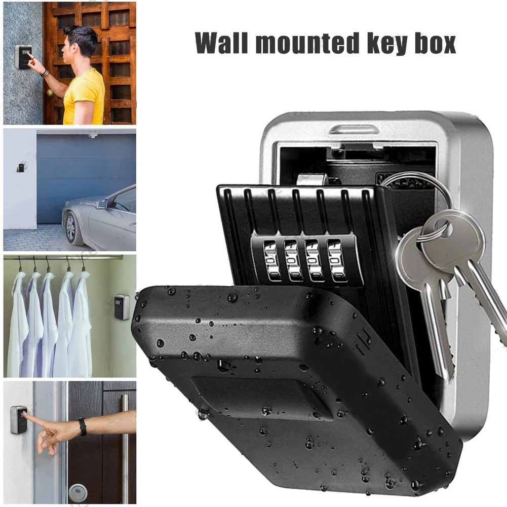 Wandmontage sleutelkluis Weerbestendige sleutelopslag Geheime doos Organizer 4-cijferige combinatie Wachtwoord Beveiliging Codeslot nokey Home