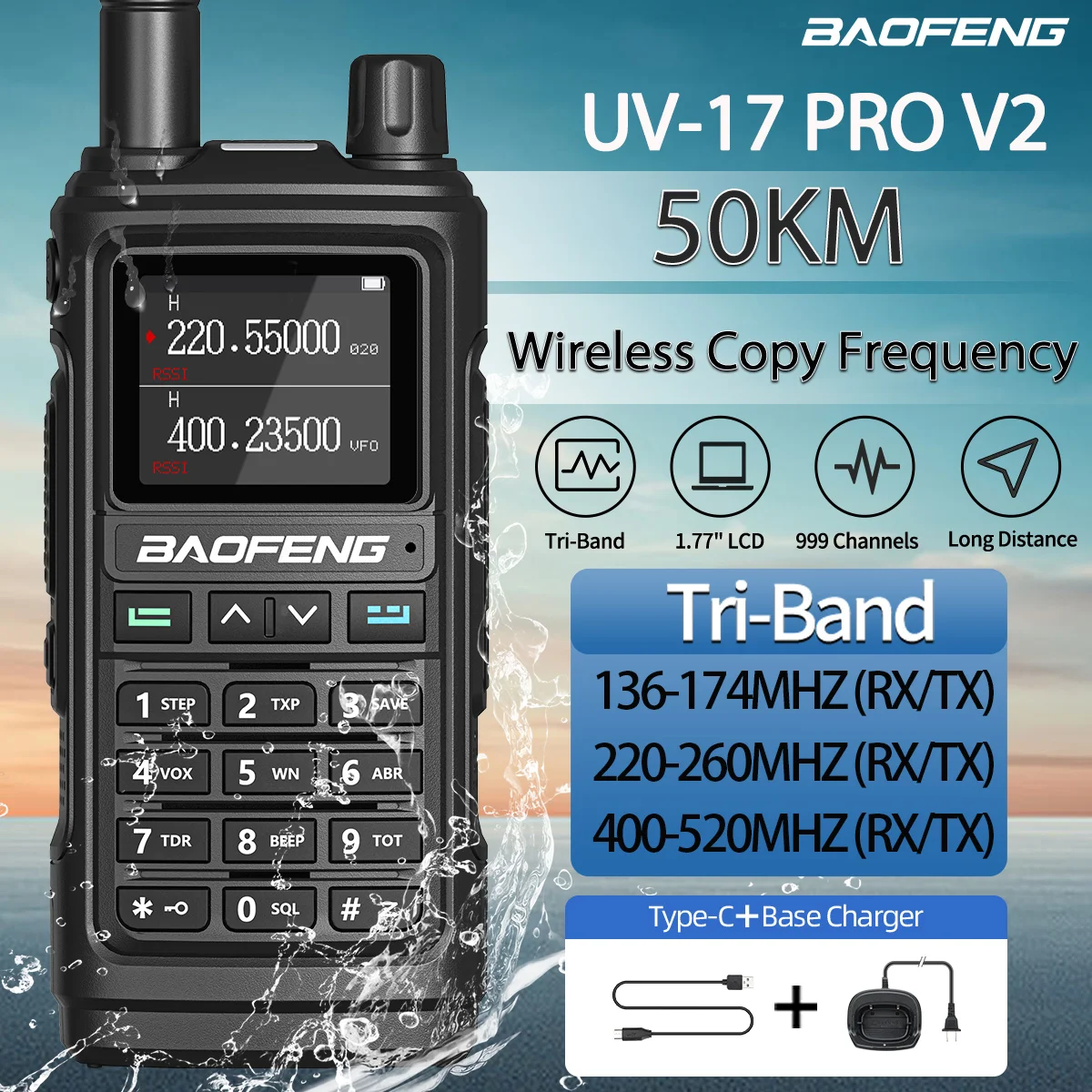 Baofeng UV-17 Pro V2 Walkie Talkie Tri Band Wireless Copy Frequency Long Range leistungsstarke Typ-C UV-5R UV-21 Pro Ham Two Way Radio