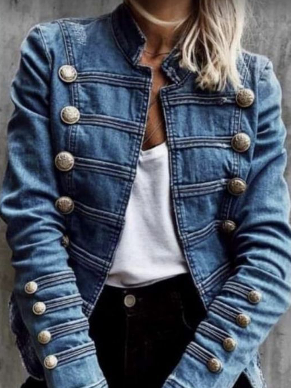 Abrigo vaquero Vintage para ir al trabajo para mujer, nueva moda europea americana, Top ajustado, chaquetas elegantes que combinan con todo con doble botonadura