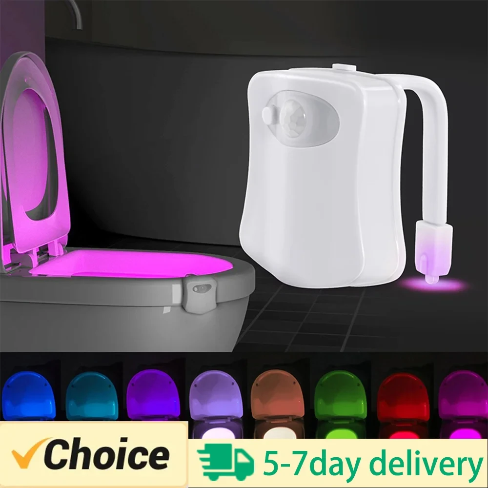 Sensor de movimento luz sem fio led night light rgb 8 cores lâmpada banheiro atmosfera luz colorido sensor led luzes da noite