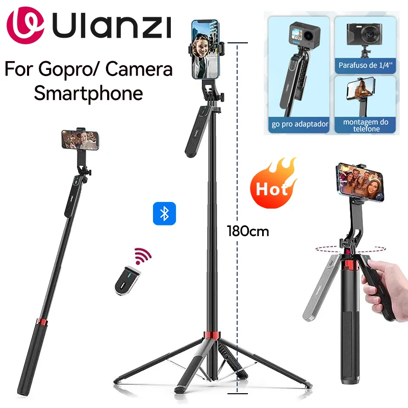 Ulanzi MA09 1,8 m trípode/palo Selfie para iPhone 16 15 teléfono Android con Control remoto soporte de cabeza de bola panorámica U200 VL49 Kit