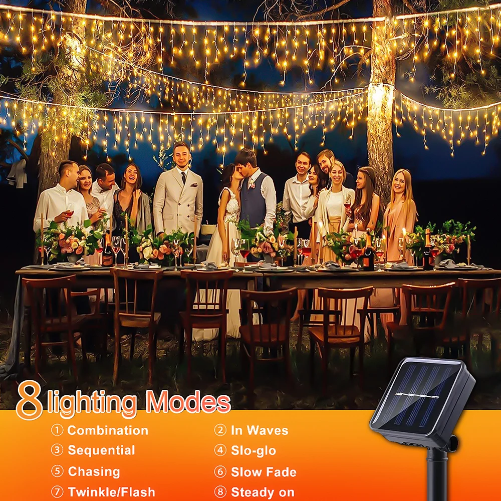 3.5M/7.5M 160Leds พลังงานแสงอาทิตย์ Icicle String ไฟในร่มกลางแจ้งกันน้ําตกแต่ง Light Yard Garden Party งานแต่งงานผ้าม่านแสง