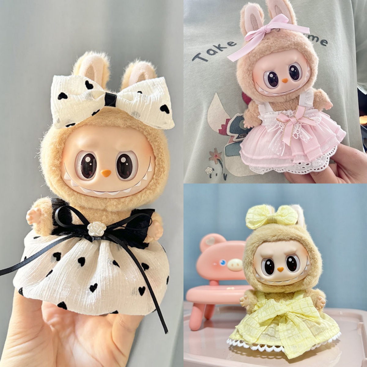 17cm labubu roupas de boneca de pelúcia acessórios para coreia kpop labubu ídolo boneca rosa arco saia labubu acessórios de roupas