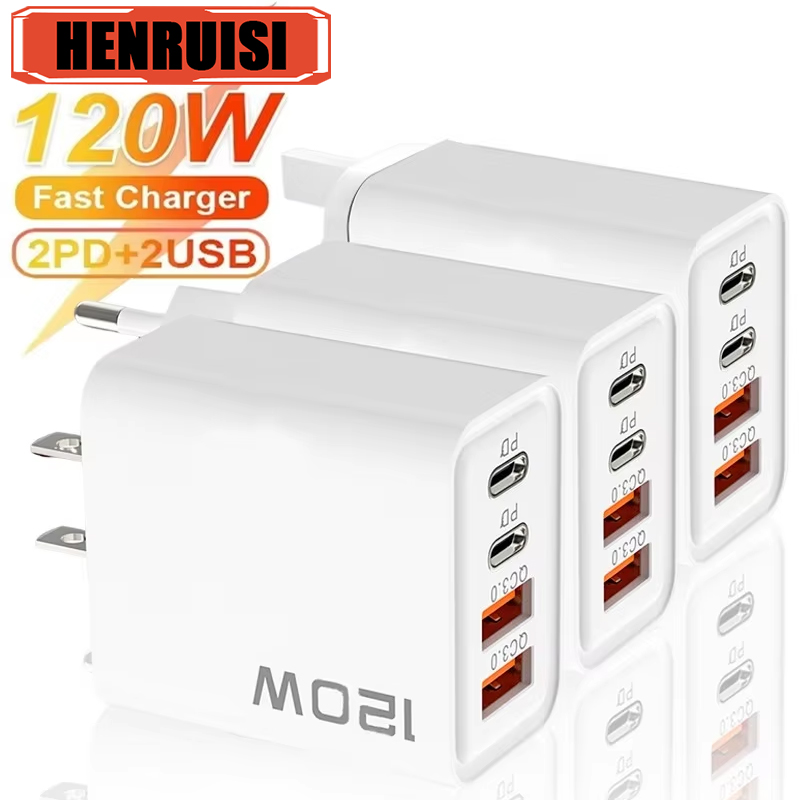 PD 120W 4-portowa ładowarka USB typu C Quick Charge 3.0 typu C USB do telefonów Adapter szybkiego ładowania do Samsung iPhone Xiaomi Huawei