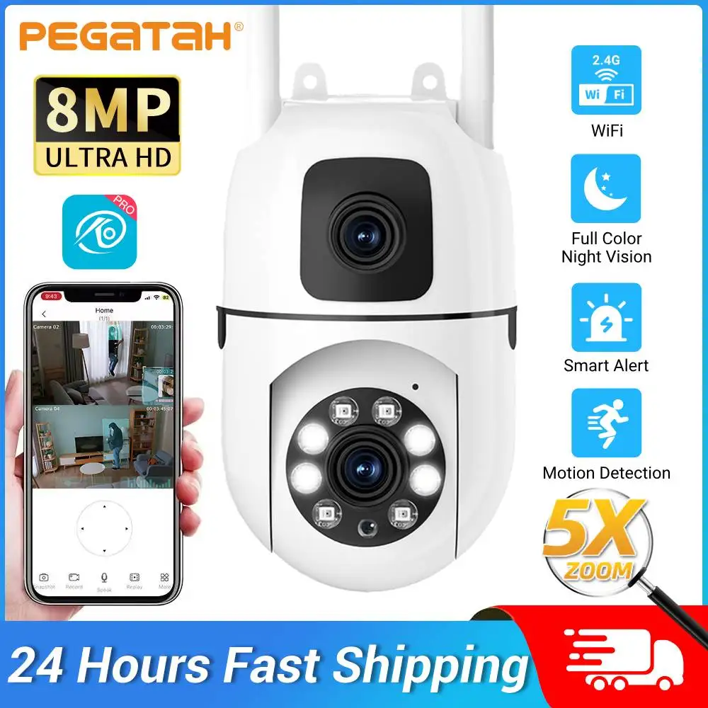 4K 8MP HD Smart Night Vision Wifi Camera PTZ Outdoor Dual Screen Human Detection Dual Lenes IP Security Protection Cam O-Kam pro