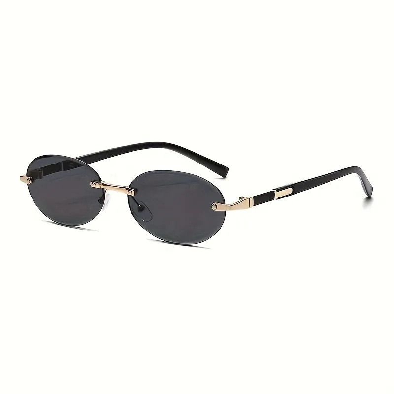 Gafas de moda ovaladas sin marco para mujer, montura metálica, estilo hip-hop de moda para gafas decorativas
