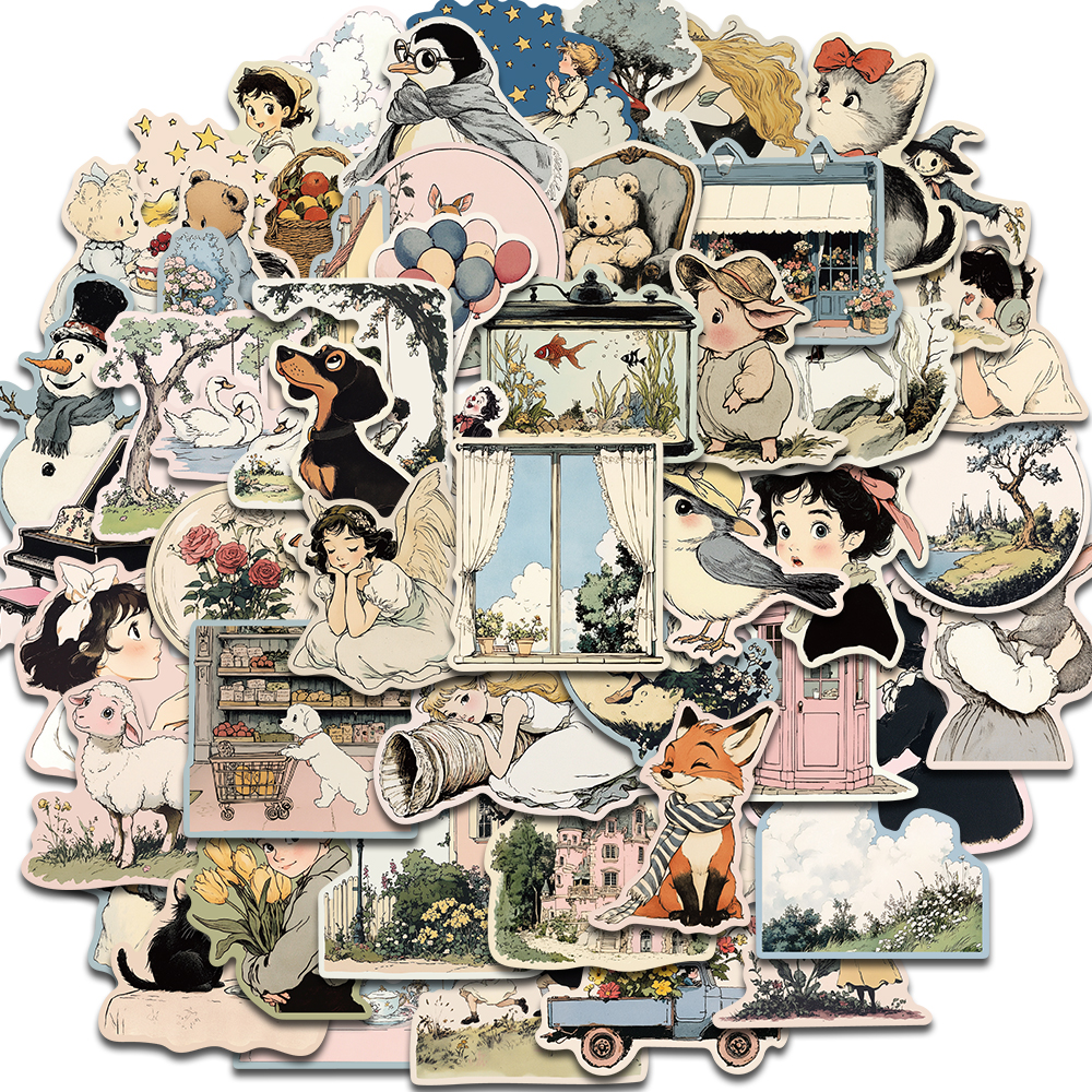 50PCS Comic World Sticker Graffiti Esthetische Lezen Laptop Bagage Scrapbooking Decals Waterdichte Bagage Telefoon Decals ﻿