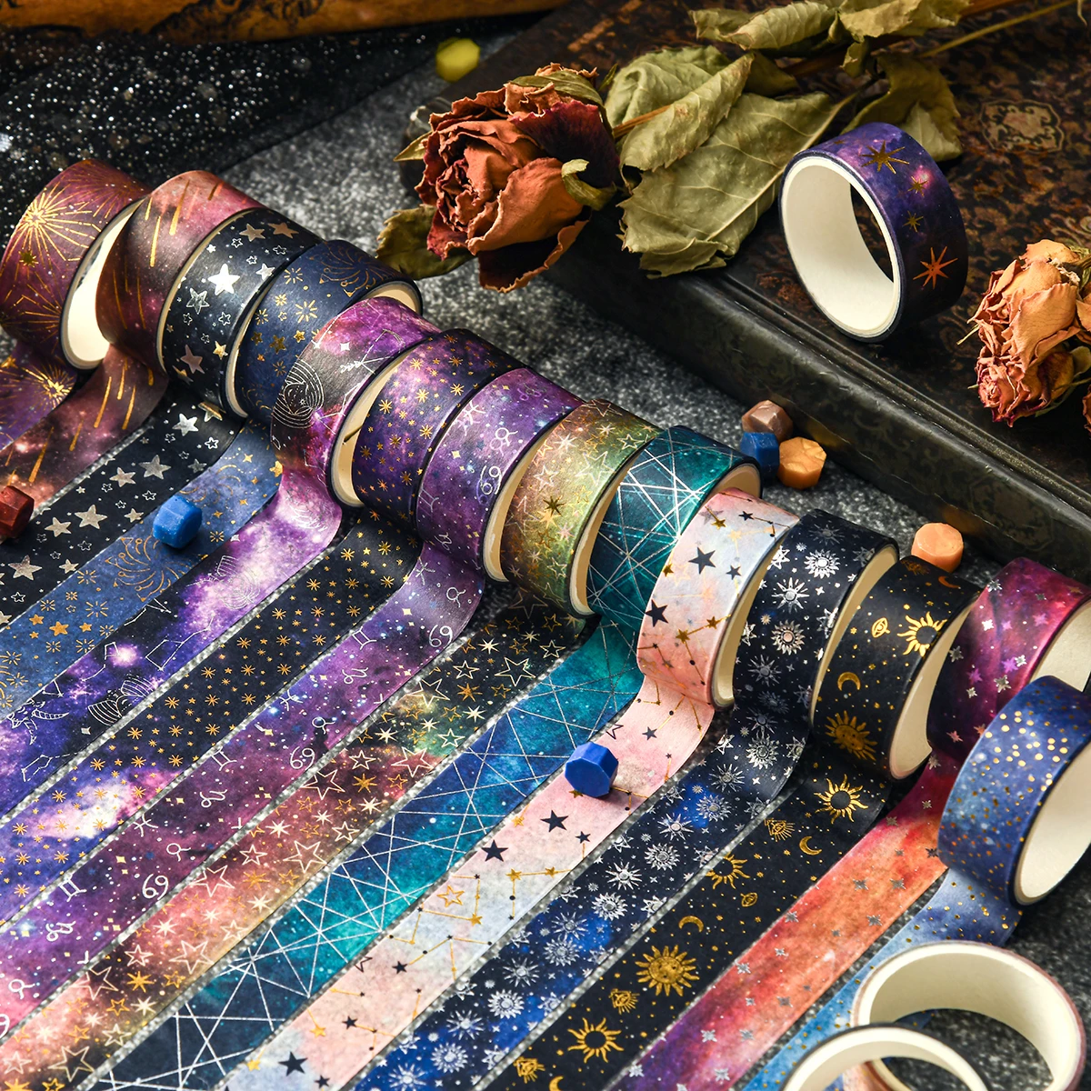 6 rolls of starry sky bronzing pattern washi tape, constellation pattern tape and gift wrapping decoration, gifts for friends