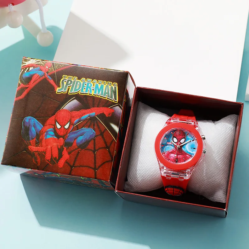 Zegarki dla dziewczynek z kreskówkowym Myszką Miki, lampką błyskową, pudełkiem, silikonowym paskiem, zegarki dla dzieci Spiderman, zegarek dla dzieci, zegarek dla ucznia, reloj infantil