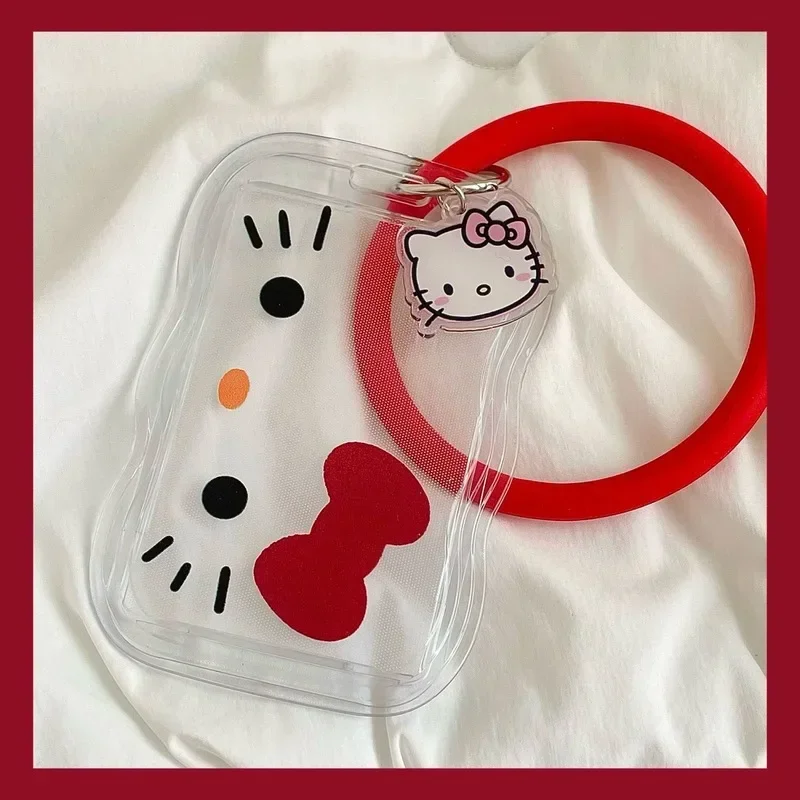 Kawaii การ์ตูน Hello Kitty น่ารัก KT Cat ID Card นักเรียนหญิงพวงกุญแจรถบัสผู้ถือบัตรของขวัญ