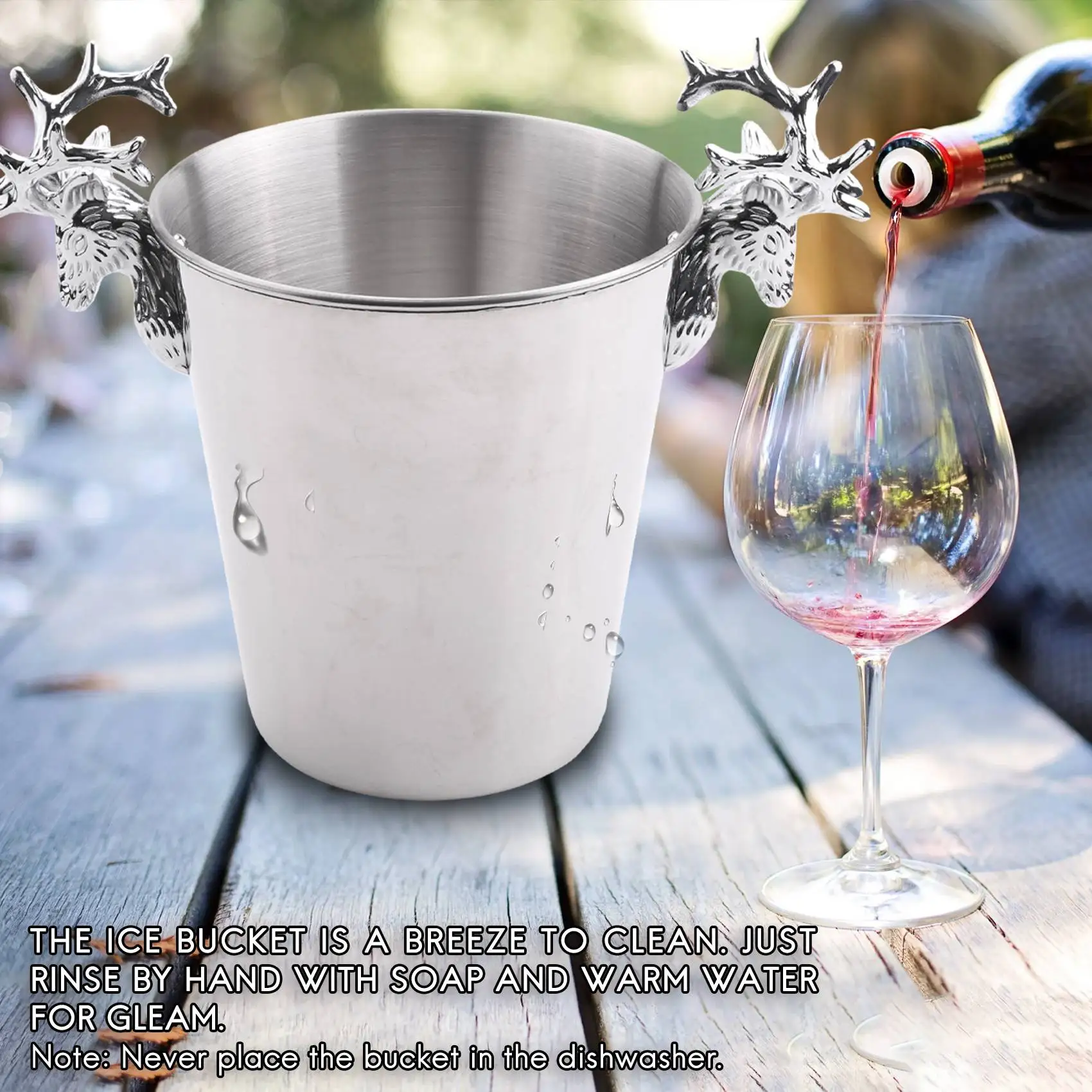 Aço inoxidável Baldes de Gelo com Deer Head Handle, Isolado Wine Bucket, Champagne Bucket para Paties e Bar (S)