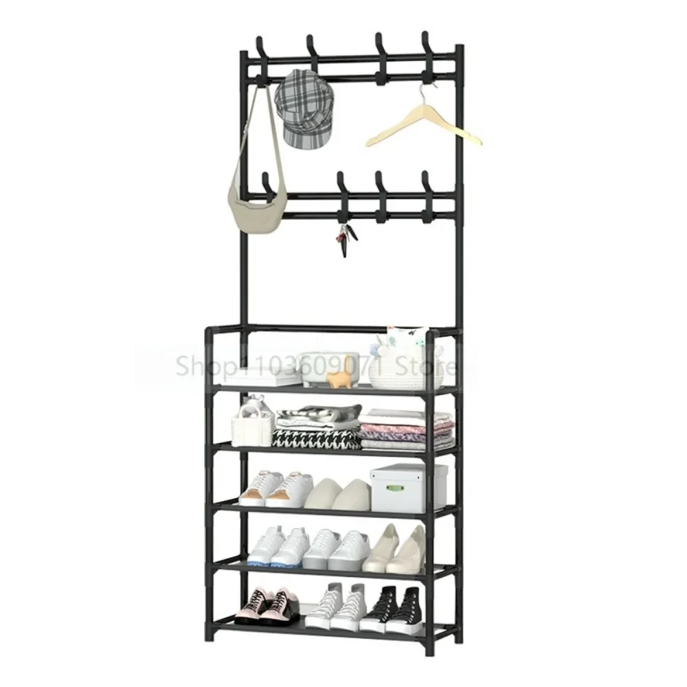 Multi-Layer Shoe And Hat Rack With Hooks Multifunctional Household Floor-Standing Organizer For Living Room Bedroom Storage