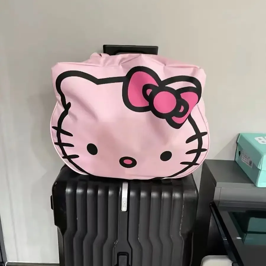 MINISO 2025 새로운 헬로 키티 대용량 여성용 토트 백 숄더 백 여행 가방 귀여운 고등학교 기숙사 보관 가방