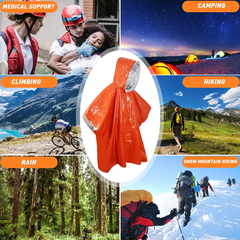 Emergency Water Proof Raincoat Aluminum Film Disposable Poncho Cold Insulation Rainwear Blankets Survival Tool Camping Equipment
