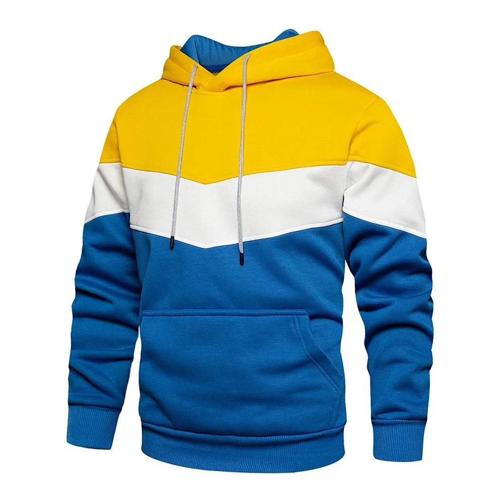 Sudadera con capucha de retales para hombre, ropa informal holgada de lana, ropa de calle cálida, moda masculina, prendas de vestir deportivas de otoño e invierno