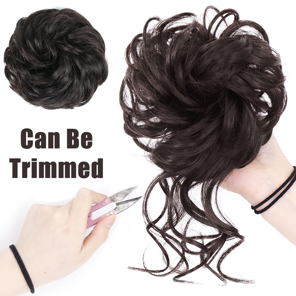 AZQUEEN สังเคราะห์ผม Chignon สีเทาธรรมชาติ Messy Curly ผมวงยืดหยุ่น Scrunchy ผมปลอมชิ้นสําหรับผู้หญิง Hairpins