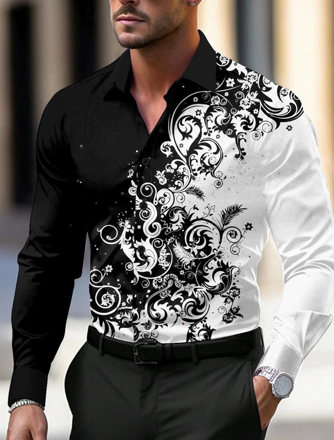 Camisa de vestir informal de negocios floral para hombre Camisa con botones Manga larga Otoño Invierno Couverture Abotonada Estampado 3D Poliéster