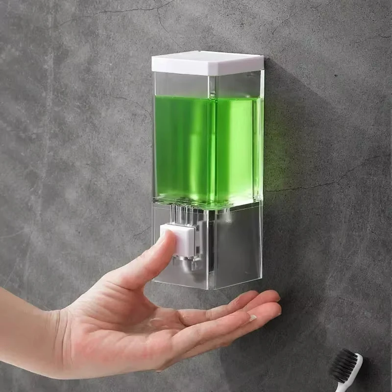 Distributeur de savon à pression manuelle Non perforé, bouteille de désinfectant murale sans trace, distributeur de savon Transparent pour salle de bains
