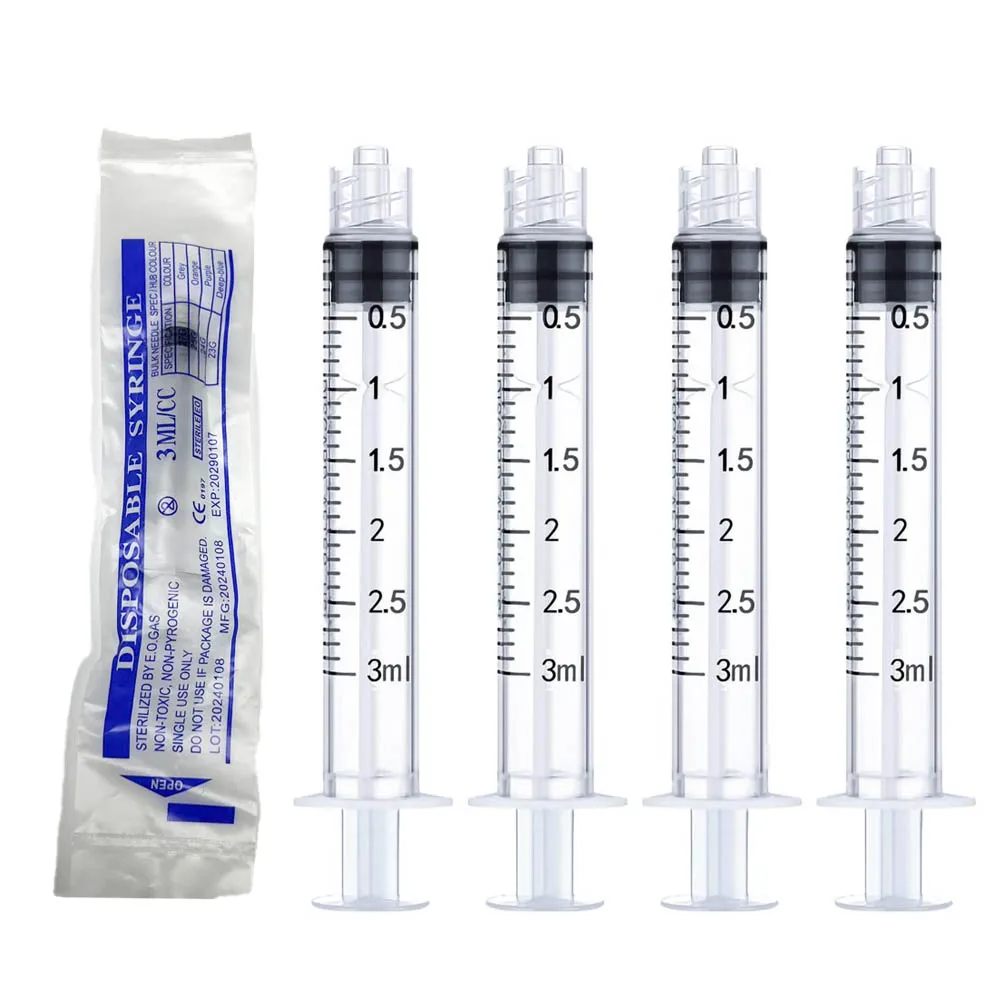 3ml/cc, Sterilized Individually Wrapped Disposable Plastic Syringes with No Needle for Lab use, 100pcs