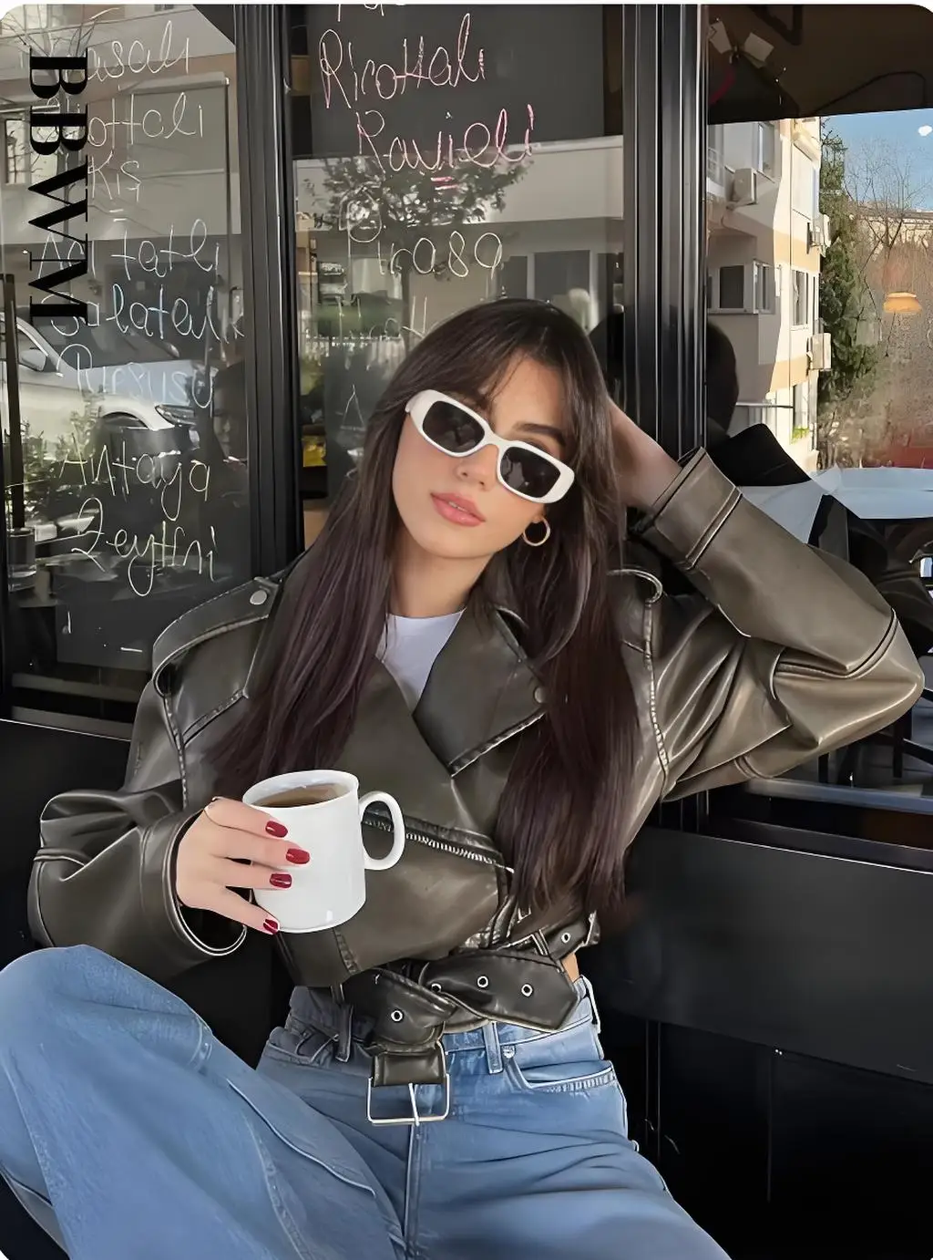 Chaqueta corta de piel sintética holgada Vintage de gran tamaño para mujer, ropa de calle con cinturón, abrigo Retro de motociclista con cremallera para mujer, prendas de vestir