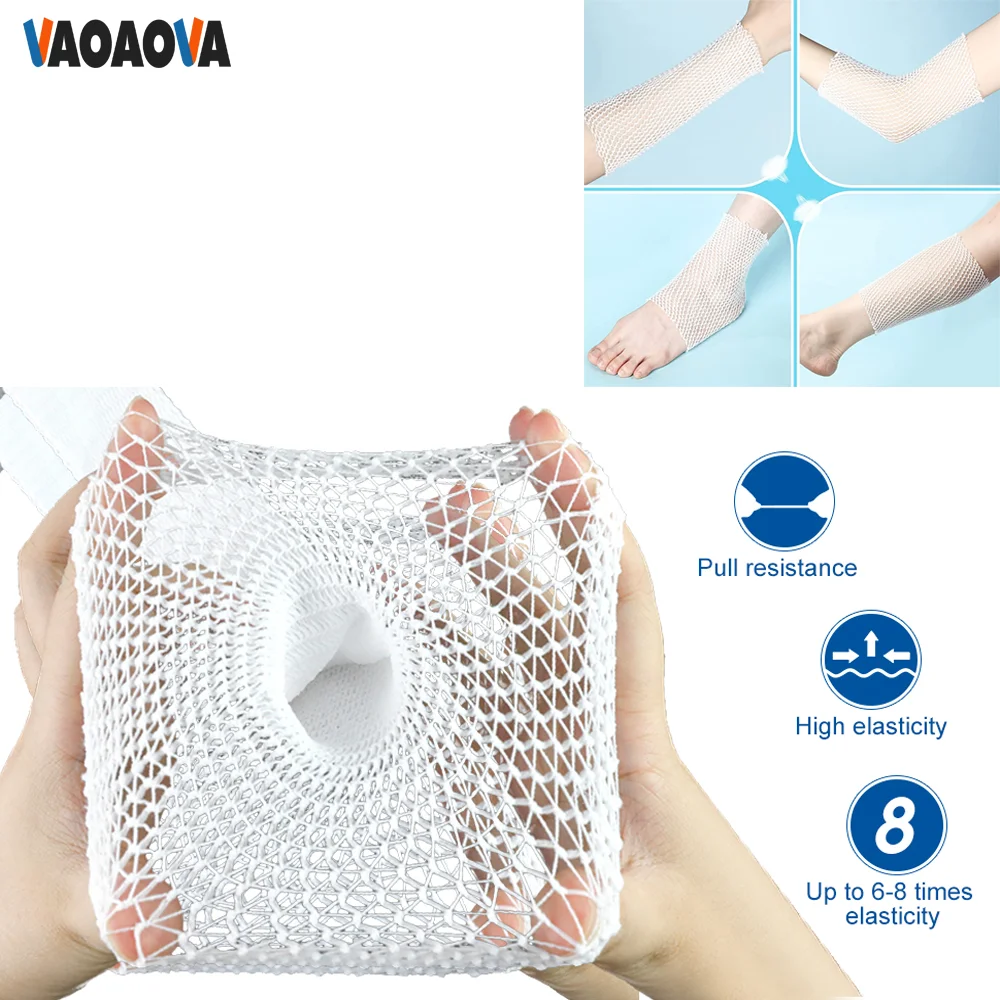 1 ม้วนยืดหยุ่นสุทธิ Tubular BANDAGE Gauze Fix Breathable BANDAGE Retainer สําหรับบาดแผลผู้ใหญ่ข้อศอกข้อศอกข้อเท้าเข่าเด็ก