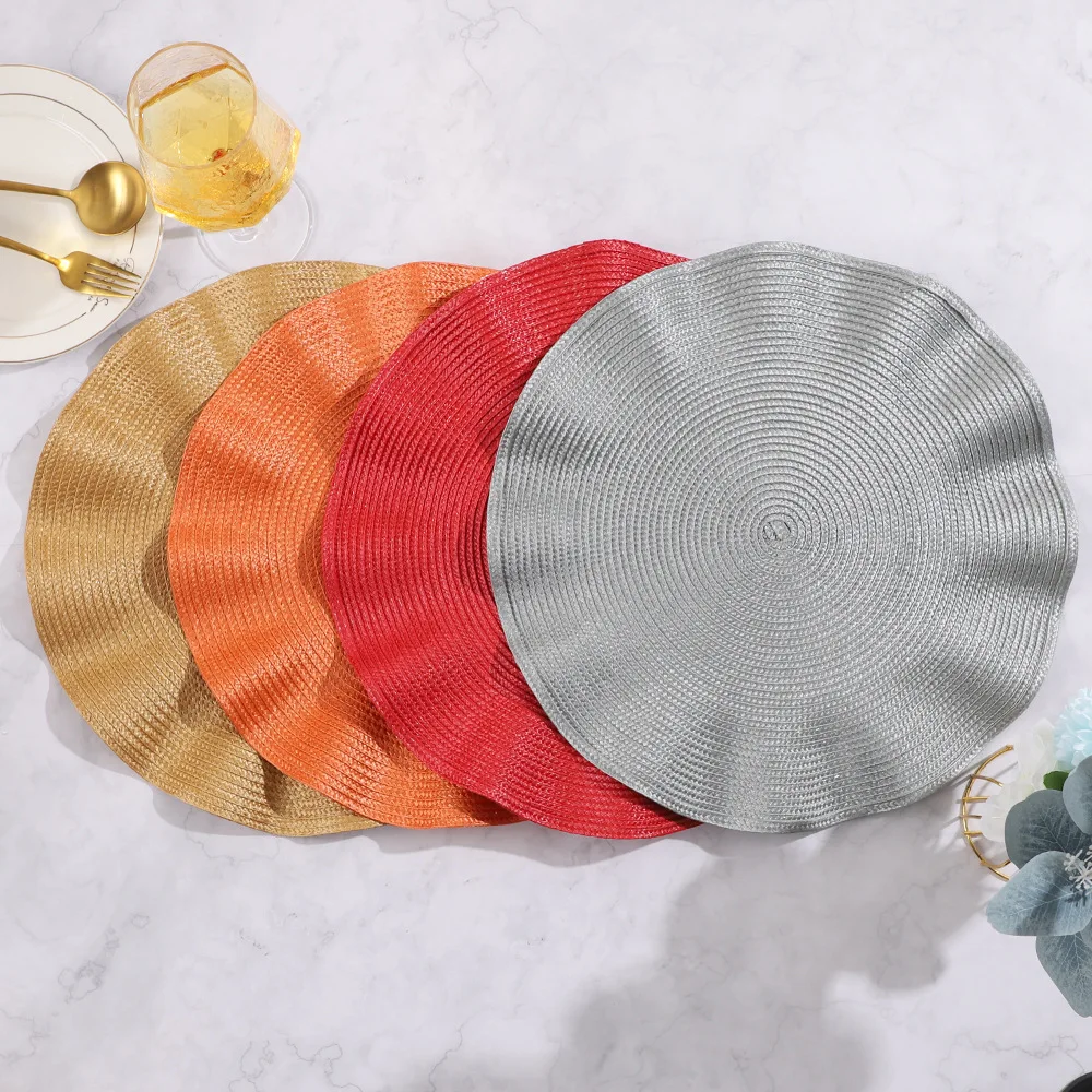 Juego de 6 manteles individuales redondos con diseño tejido, manteles resistentes al calor, lavables con borde corrugado, manteles antideslizantes para mesa de comedor