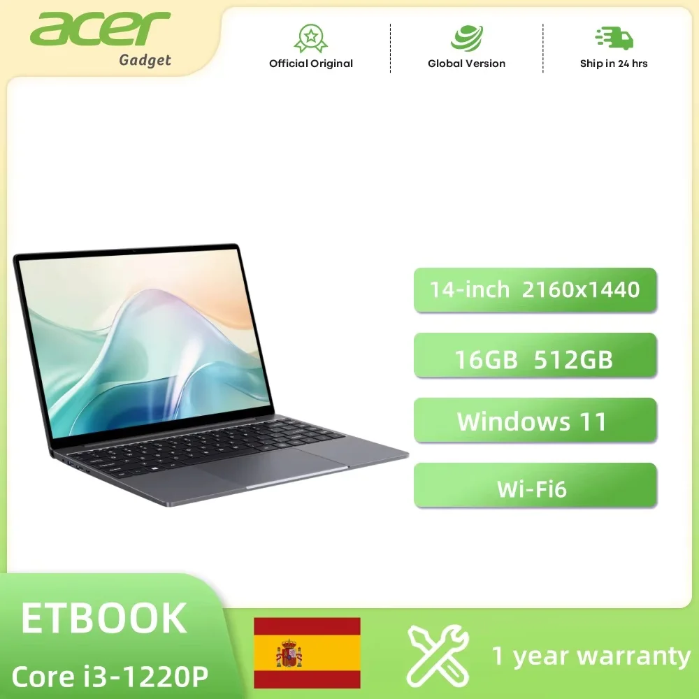 Acer Gadget e10 ETBook Gaming Laptop Intel Laptop Core i3-1220P 16GB RAM 512GB SSD Computer 14" 2K IPS WiFi6 Windows 11 laptops