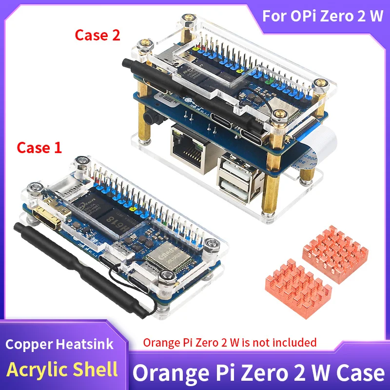 Акриловый корпус Orange Pi Zero 2 Вт, прозрачная защитная коробка, дополнительный медный радиатор для одноплатного компьютера OPi Zero 2 Вт