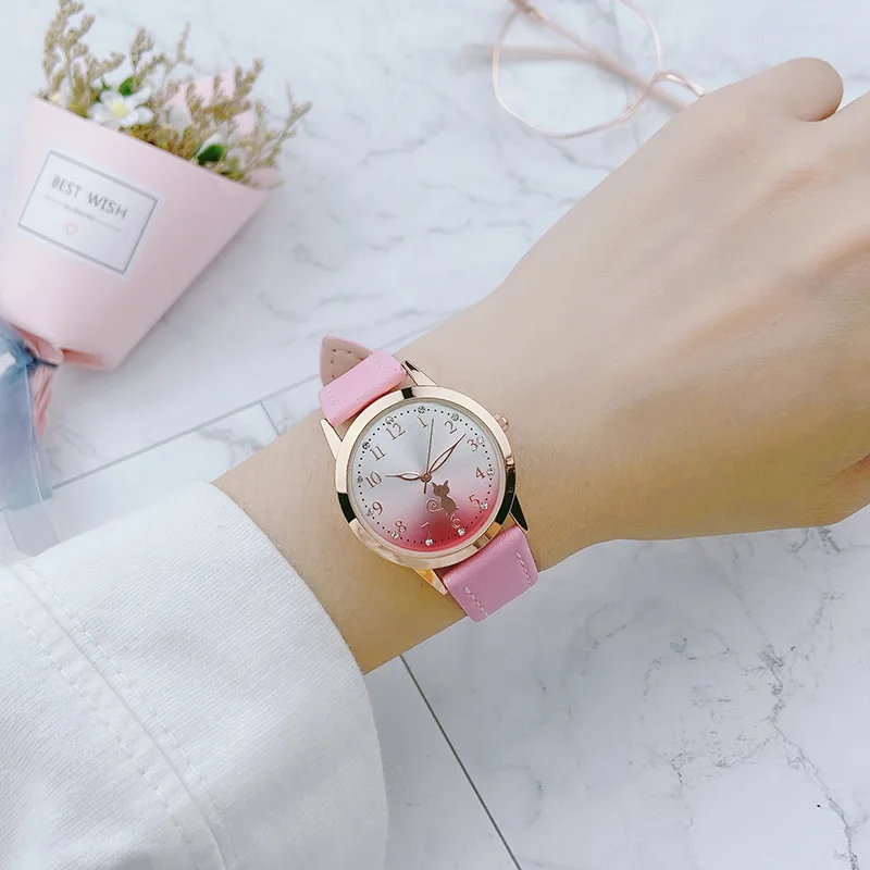 Reloj UTHAI para niños, bonito gato, relojes impermeables para mujer, reloj versión coreana, reloj de pulsera de cuarzo para estudiantes de secundaria