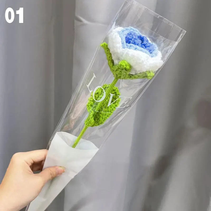 DIY 뜨게 부케 장미 튤립 꽃 부케 해바라기, 손으로 짠 가짜 꽃, 홈 테이블 크로셰 꽃 부케