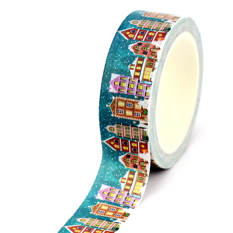 Cinta Washi decorativa azul de Navidad para casa de nieve, cinta adhesiva para diario, papelería bonita, 10M, novedad de 2023