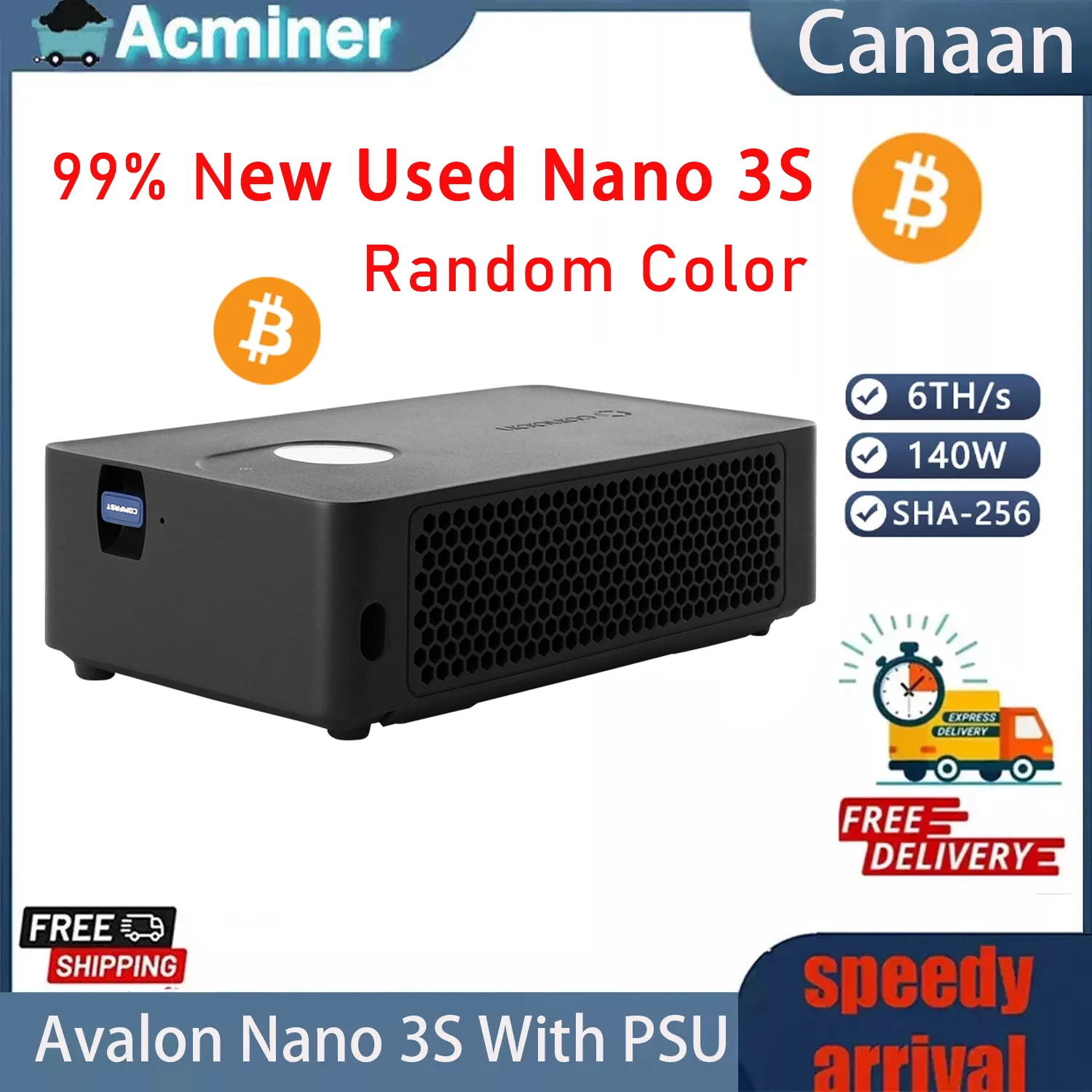 99% Nowy Koparka Bitcoinów Używana Avalon Nano 3S Canaan Mining z Oryginalnym Zasilaczem 140W Solo 6th/s Mini Maszyna Loteria Szczęśliwy Koparz