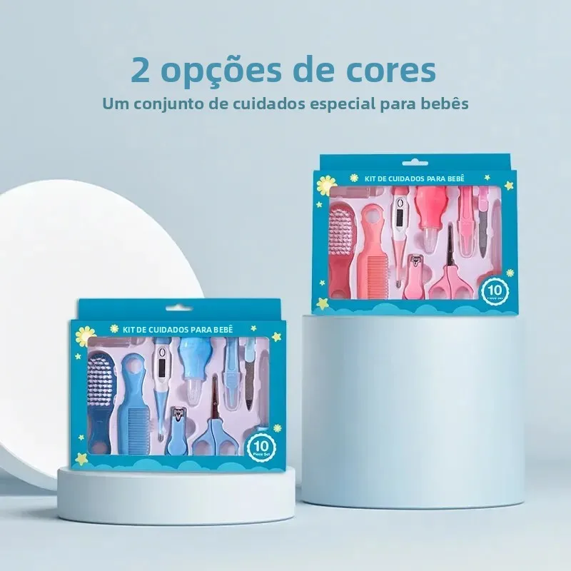 10 pçs bebê recém-nascido prego cabelo kit de cuidados diários infantil crianças aliciamento escova pente seguro cortador de unhas conjunto para o presente do bebê