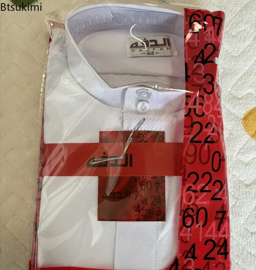 Novo kaftan islâmico crianças jubba thobe muçulmano meninos abaya crianças burqas branco árabe gola de manga comprida robe moda muçulmana