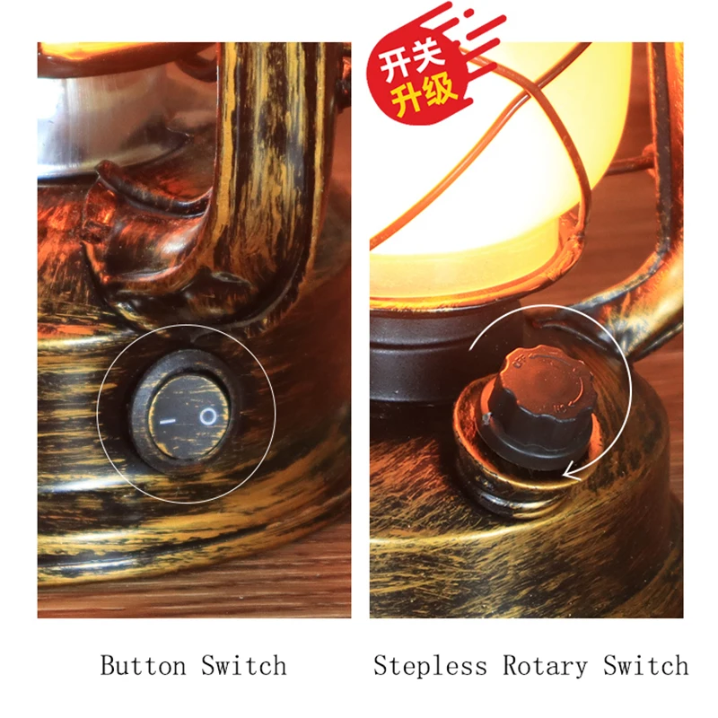 Retro แบบพกพาโคมไฟไฟฟ้าโคมไฟน้ํามันก๊าดกลางแจ้งพร้อมรีโมทคอนโทรลแบตเตอรี่/AC Powered Bronze LED โคมไฟตั้งโต๊ะ