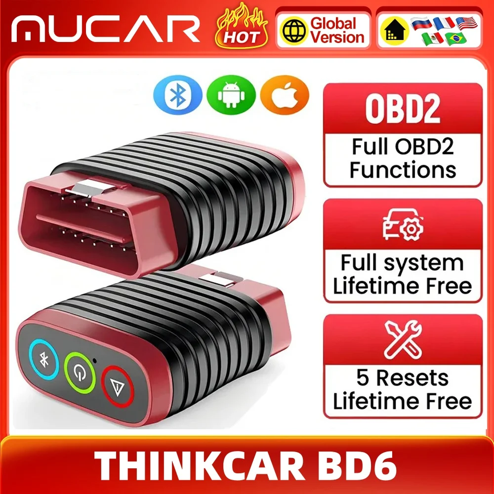 Thinkcar BD6 OBD2 escáner herramienta de diagnóstico de sistema completo 5 reinicio de vida lector de código de coche inalámbrico gratuito para Android Iphone VS BT200
