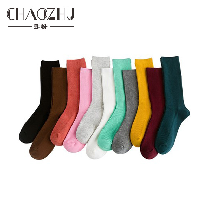 CHAOZHU японские корейские высокие носки для школьниц, свободные однотонные хлопковые длинные носки с двойной иглой для женщин
