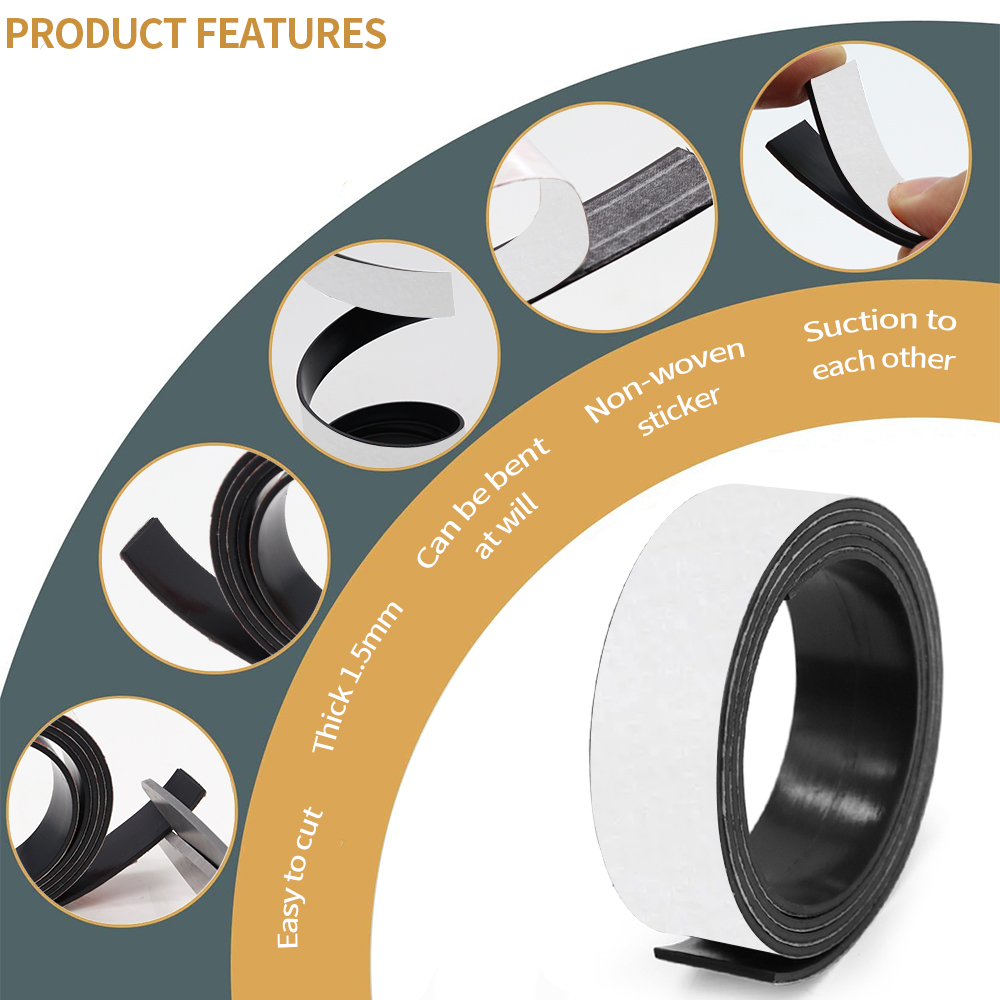 Cinta magnética autoadhesiva de 1 metro, cinta magnética de goma, raya magnética fuerte y Flexible para carteles fotográficos de refrigerador, 39,37 pulgadas