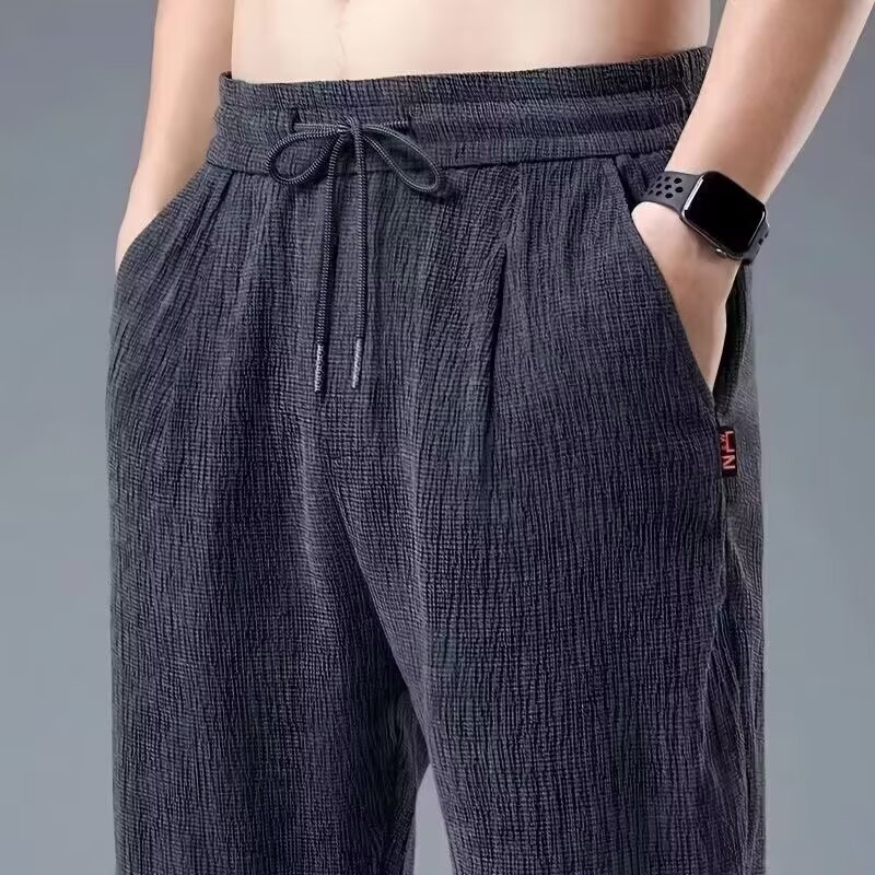 Pantalon d'été en coton et lin pour homme, décontracté, droit, section ultra-mince, tendance Ice InjCool, neuf minutes