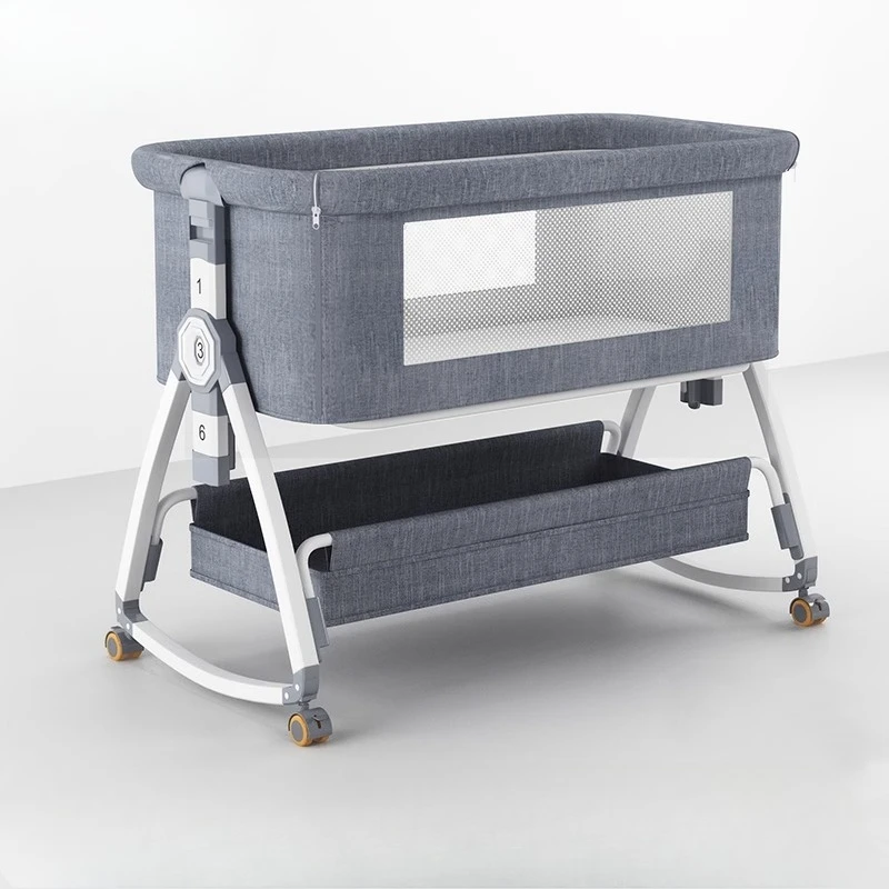 Aluminum Alloy Baby Crib, Portable and Practical, Foldable Crib, Multifunctional BB Bed, Newborn Splicing Large Bed