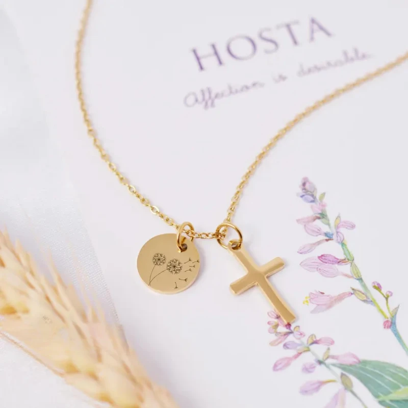 Kalung Bunga Bulan Lahir Ukiran Kustom Baja Tahan Karat Liontin Salib Hadiah Hari Ibu Hadiah Liburan Hadiah Ulang Tahun