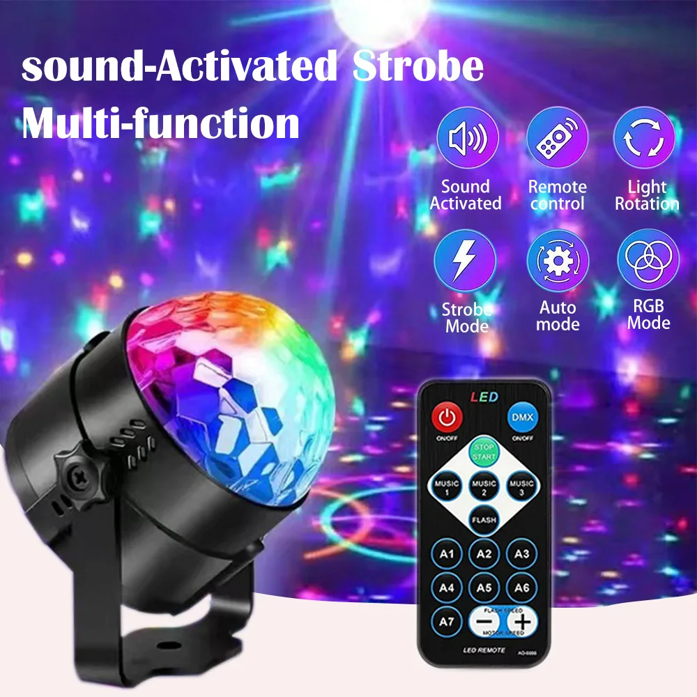 Led palco luz de discoteca rotativa dj bola estroboscópica controle remoto som carro dança mágica rgb presente natal clube festa laser mostrar lâmpada